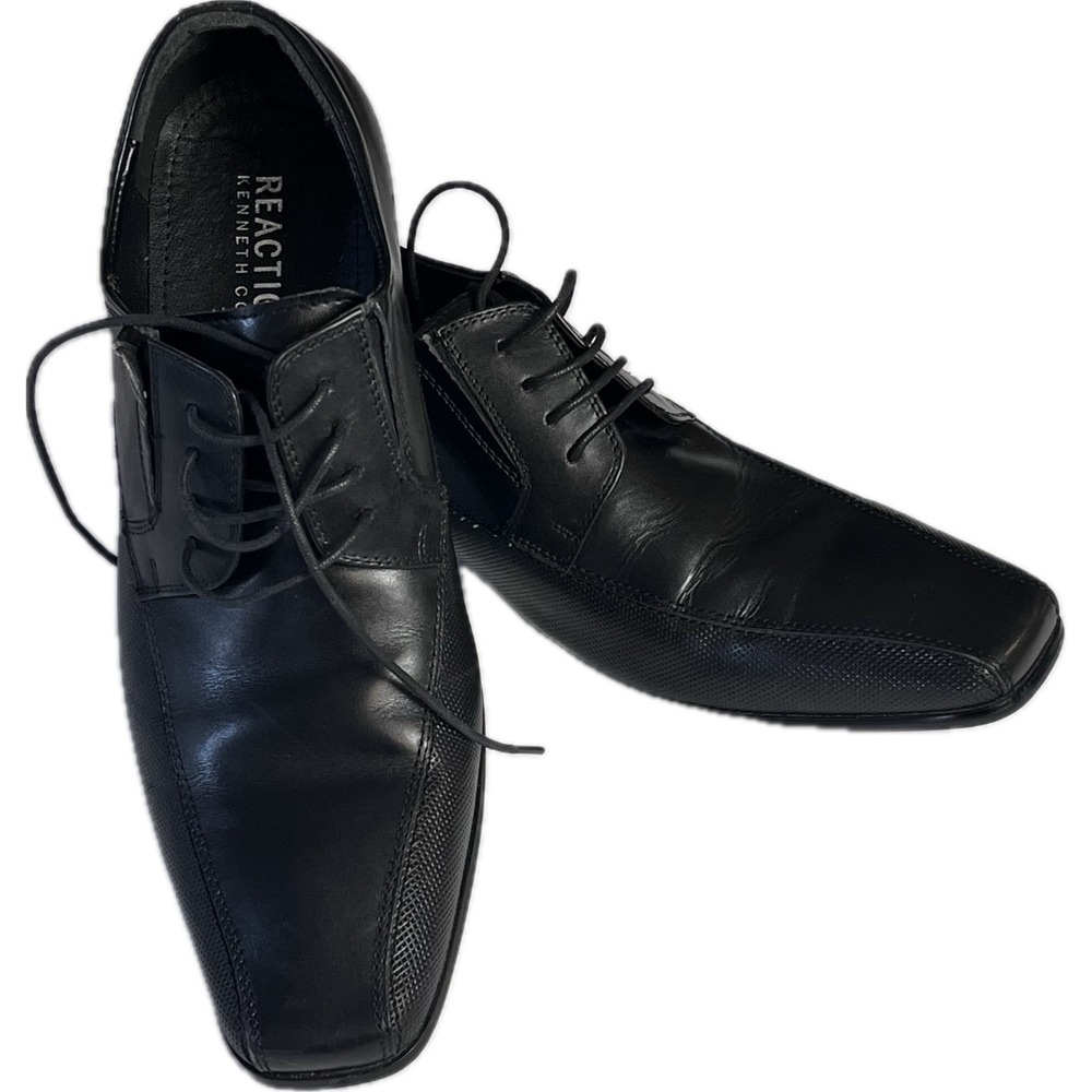 Kenneth Cole Reaction Mens Black Leather Square Toe Dress Shoes Oxford 9.5 M